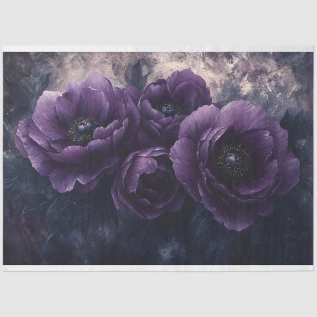 Papel De Seda Oscuro Purple Peonies Gothic Decoupage (Anverso)