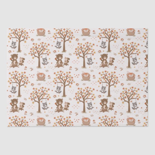 Papel De Seda Ositos de Bosque Bebés Mapaches Fiesta de Bebé  (Anverso)