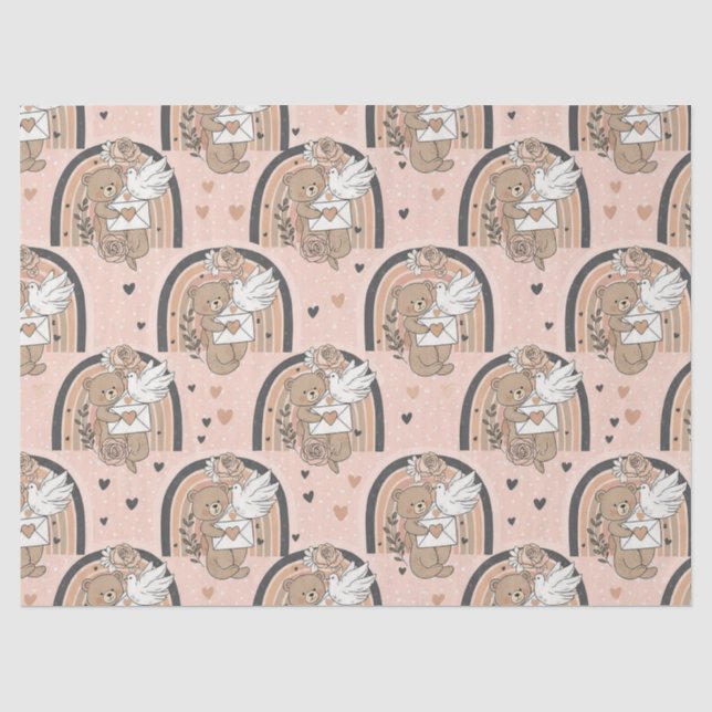 Papel De Seda Ositos de felpa para guardería boho con arcoíris - (Anverso)