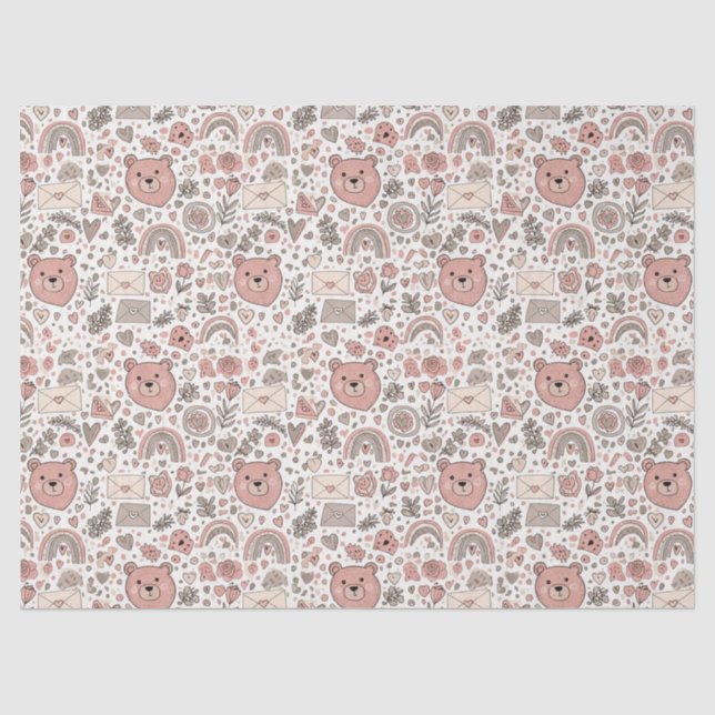 Papel De Seda Ositos de felpa para guardería boho con arcoíris - (Anverso)