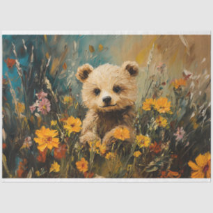 Papel De Seda Oso Bebé en un desenlace de pintura de campo de fl