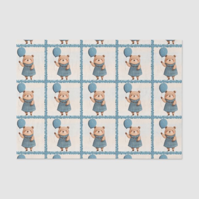 Papel De Seda Oso chica con vestido azul y globo (Anverso)