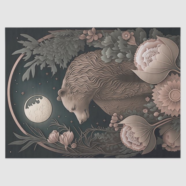 Papel De Seda Oso Con Flores (Anverso)