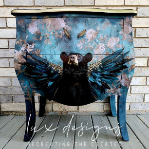 Papel De Seda Oso de decoupage floral vintage negro caprichoso