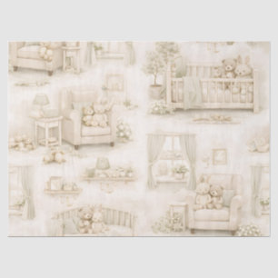 Papel De Seda Oso de guardería neutral beige patrón