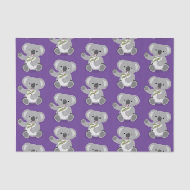 Papel De Seda Oso de koala con hojas ilustracion personalizado (Anverso)