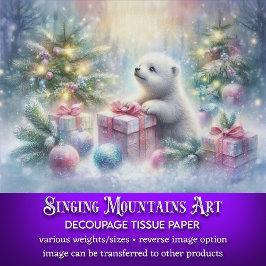 Papel De Seda Oso de Navidad y regalos en decoupage de bosque
