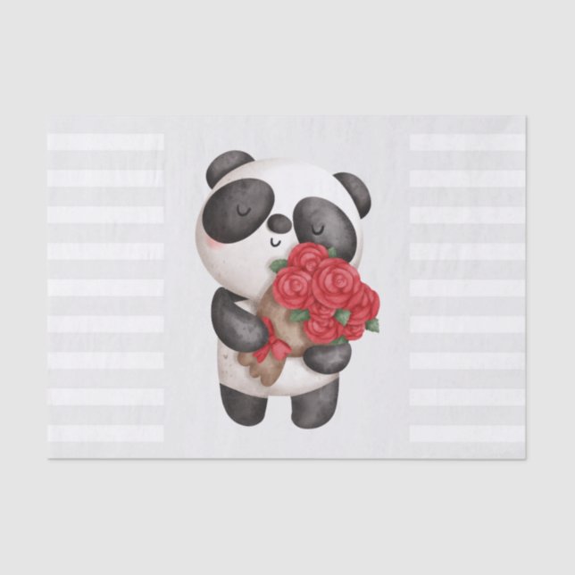Papel De Seda Oso de Panda con Rose Bouquet (Anverso)