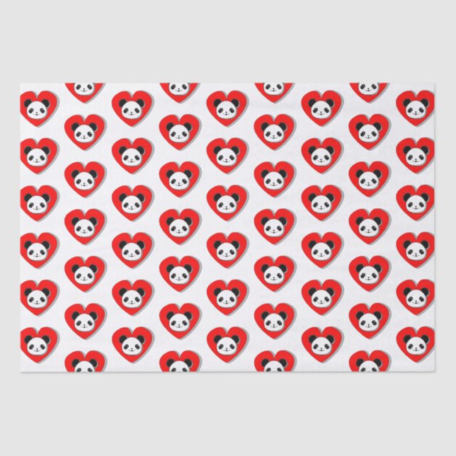 Papel De Seda Oso De Panda Cuto En El Corazón Rojo (Anverso)