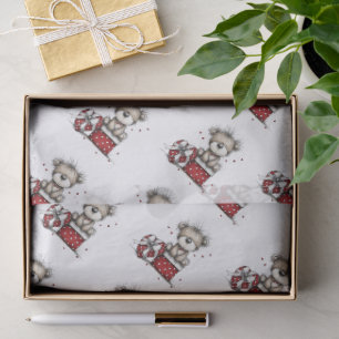 Papel De Seda Oso de peluche con corazón y caja de lunares