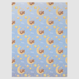 Papel De Seda Oso de peluche lunar soñoliento azul suave Baby Sh