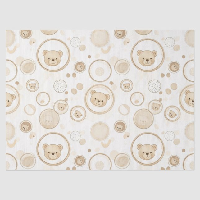 Papel De Seda Oso de peluche neutral círculo patrón beige bebé (Anverso)