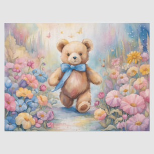 Papel De Seda Oso de peluche paseando por un jardín pastel