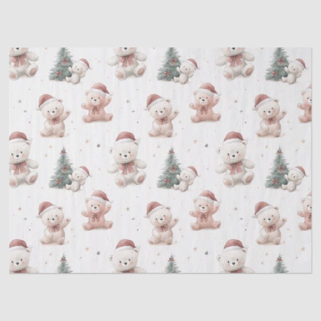 Papel De Seda Oso de peluche rosa de Navidad  (Anverso)