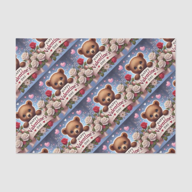 Papel De Seda Oso de Teddy Adorable con Rosas (Anverso)
