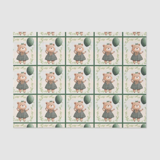 Papel De Seda Oso de Vestido de Plantas Verdes con Resplandor de (Anverso)