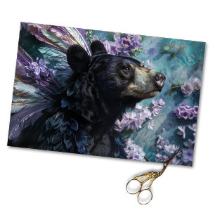 Papel De Seda Oso Floral Rústico Negro Caprichoso Decoupage