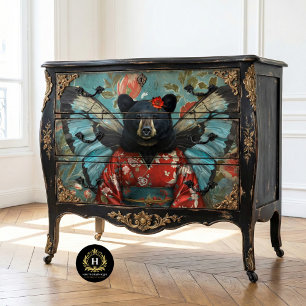 Papel De Seda Oso Floral Vintage Negro Decoupage Caprichoso