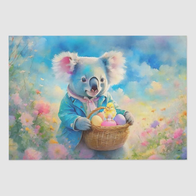 Papel De Seda Oso Koala sosteniendo una canasta de huevos de Pas (Anverso)