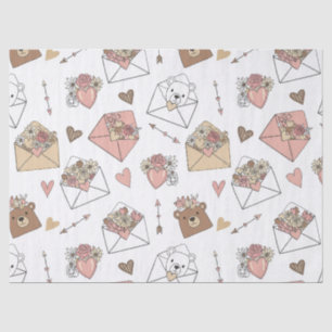 Papel De Seda Oso lindo y corazones -- Pastel para guardería (5)