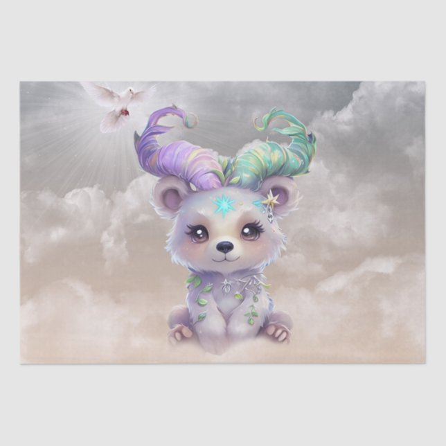 Papel De Seda Oso mágico en purpurina pastel. (Anverso)