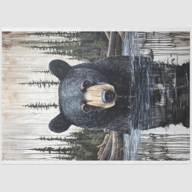 Papel De Seda Oso negro en un retrato de río (Anverso)
