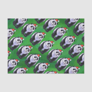 Papel De Seda Oso Panda en Santa Hat en Green