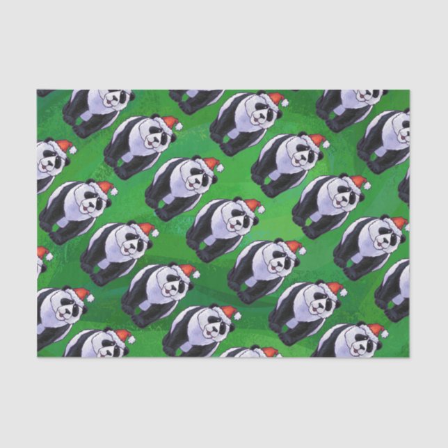 Papel De Seda Oso Panda en Santa Hat en Green (Anverso)