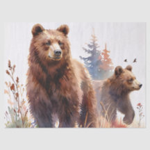 Oso Pardo Acuarela Bosque