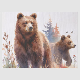 Papel De Seda Oso Pardo Acuarela Bosque