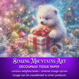 Papel De Seda Oso Polar Acuarela Regalo de Navidad Decoupage