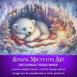 Papel De Seda Oso Polar Cueva Nevada Arte Invernal Decoupage