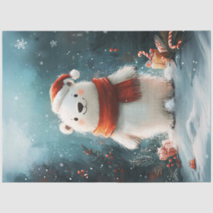 Papel De Seda Oso Polar Lindo Sombrero y Bufanda de Santa Decoup