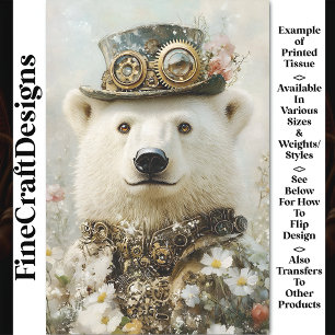 Papel De Seda Oso Polar Steampunk Regency, Decoupage Floral CB1