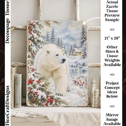 Papel De Seda Oso Polar Vintage, Bosque Invernal, Navidad FY3L