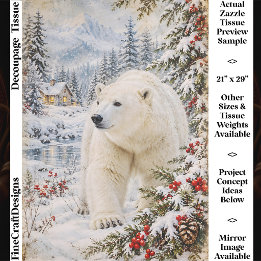 Papel De Seda Oso Polar Vintage, Bosque Invernal, Navidad FY3R