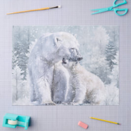 Papel De Seda Oso Polar y Cachorro Acuarela