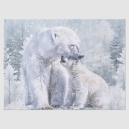Papel De Seda Oso Polar y Cachorro Acuarela