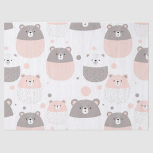 Papel De Seda Osos Bebés Modernos en Rosa y Carbón