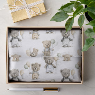 Papel De Seda Osos de peluche en acuarela con globos adorables