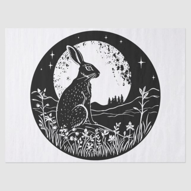 Papel De Seda Ostara Wiccan Magic Hare Silhouette Decoupage (Anverso)