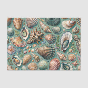 Papel De Seda Ostras y clavos Variedad de conchas marinas