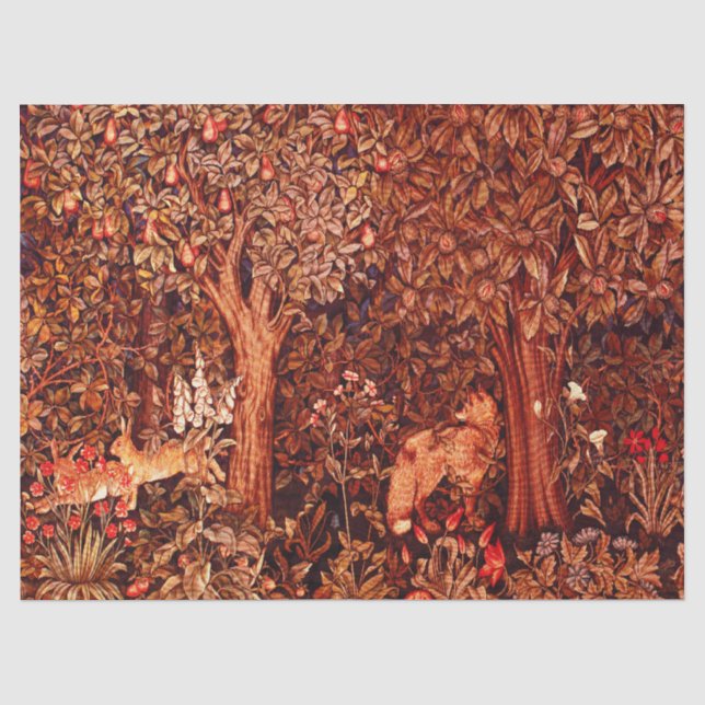 Papel De Seda OTOÑO ANIMALES FORESTALES Hares, Fox, Floral marró (Anverso)