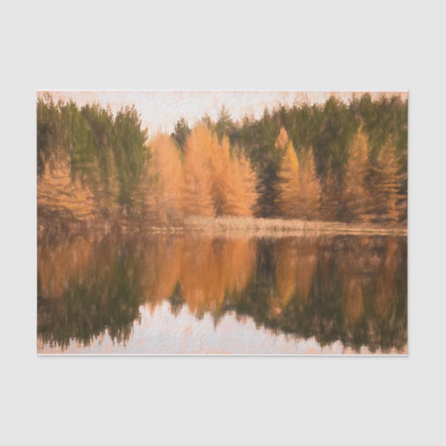 Papel De Seda Otoño Árboles Lago Naranja Caer Esbozo Temático Ar (Anverso)