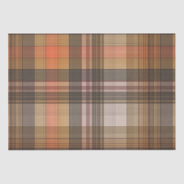Papel De Seda Otoño Brown y Naranja Plaid (Anverso)