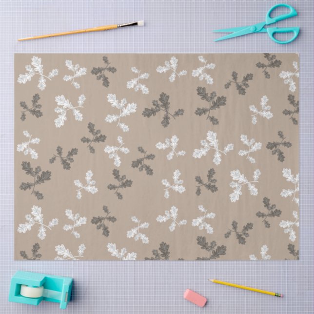 Papel De Seda Otoño Foliage deja un patrón de taúpe marrón (Artesanía)