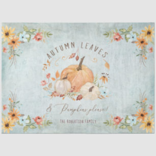 Papel De Seda Otoño Sale de la Calabaza Floral Naranja Arte Blan