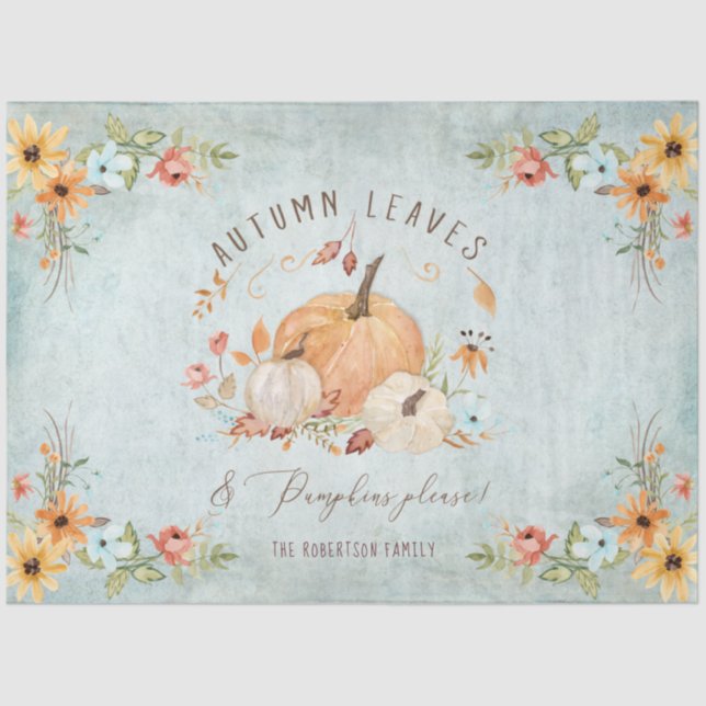 Papel De Seda Otoño Sale de la Calabaza Floral Naranja Arte Blan (Anverso)