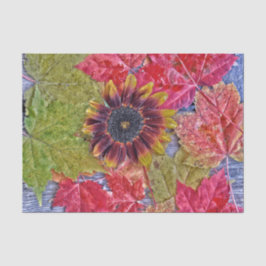Papel De Seda Otoño Sunflower Rojo Amarillo Maple deja madera