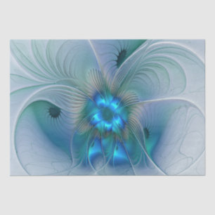 Papel De Seda Ovaciones de pie, fractal azul turquesa abstracto